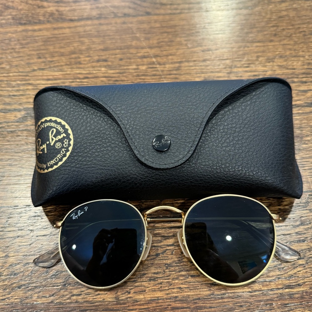 Ray-ban Gold Round Polarized Sunglasses